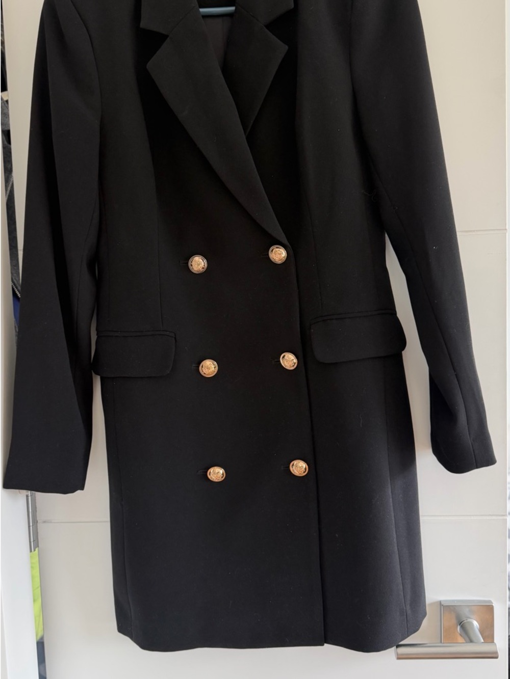 Ever New Black Double-Breasted Blazer Coat with Gold Buttons